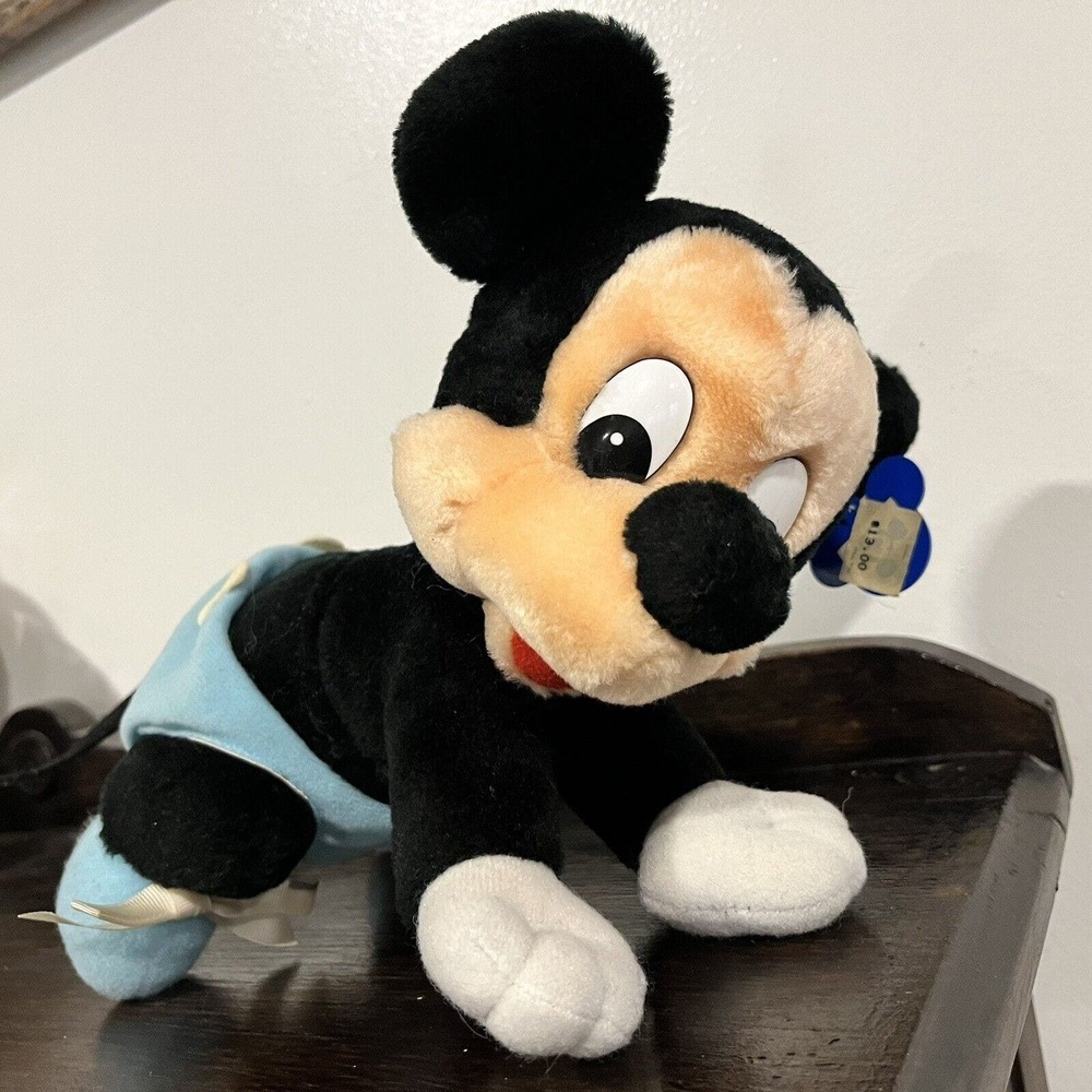 Vintage 1984 Disney Land World Mickey Mouse Crawling Baby Stuffed Plush w OG TAG